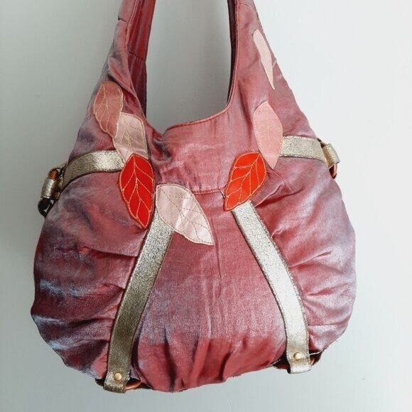 LOOP Boho Crossbody Hobo Leaf Applique Purse Shoulder Bag Mauve - Picture 11 of 15